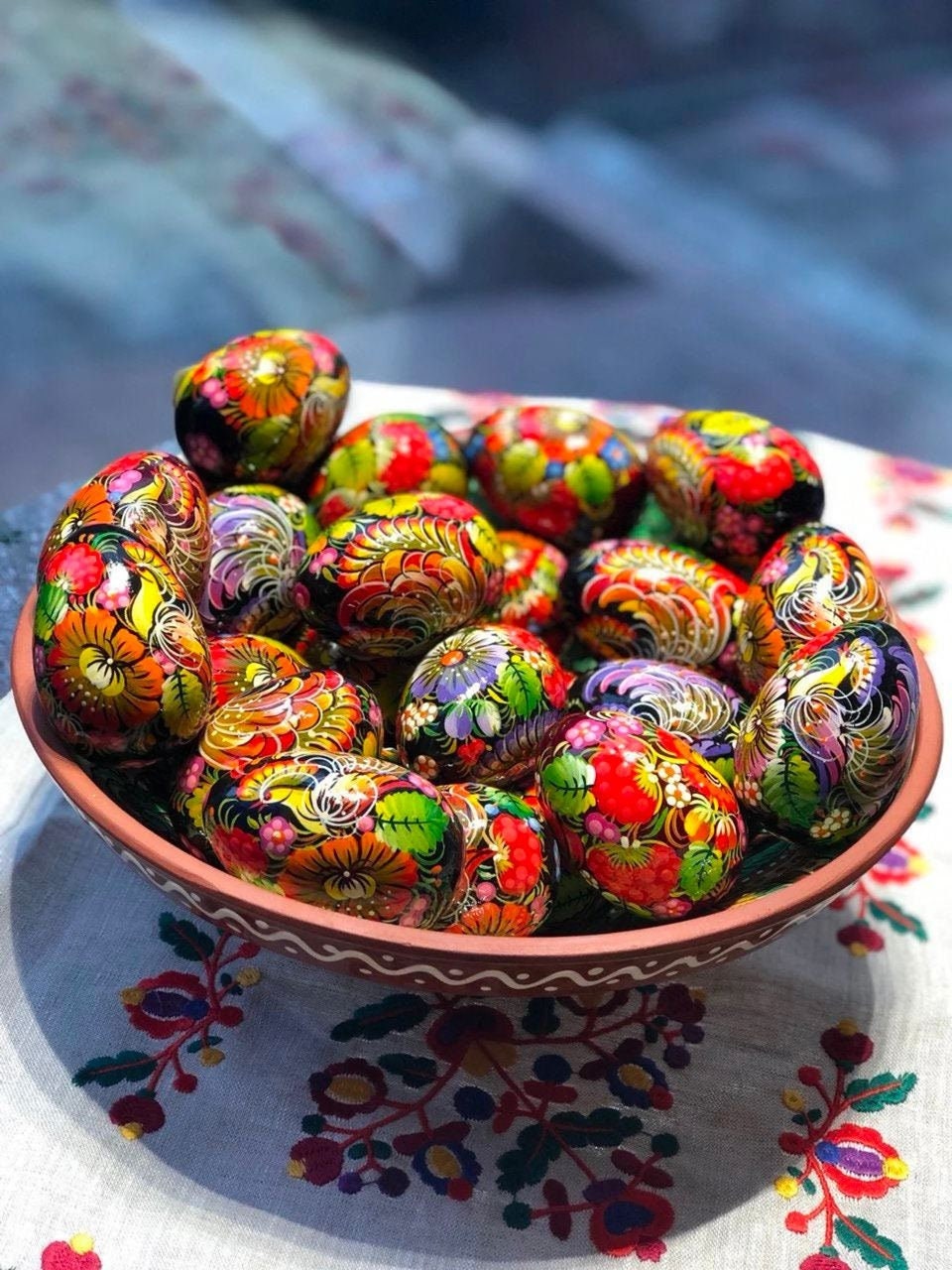 Hand-Painted Ukrainian Pysanky Wooden Easter Eggs – Set of 5