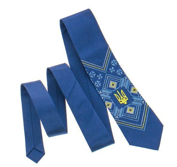 Embroidered Trident Tie for Men - Ukrainian Style