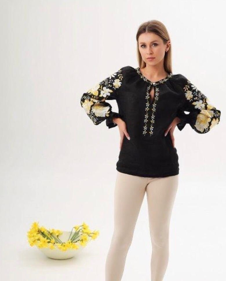 Black Ukrainian Vyshyvanka Blouse - Embroidered Women's Shirt