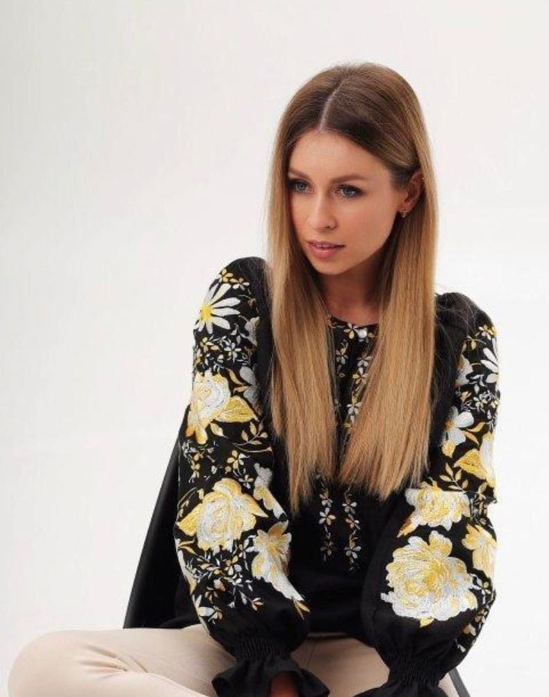 Black Ukrainian Vyshyvanka Blouse - Embroidered Women's Shirt