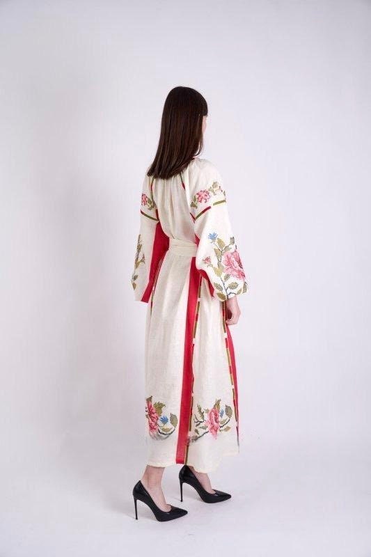 Ukrainian Vyshyvanka Linen Embroidered Kaftan Dress - Boho Style