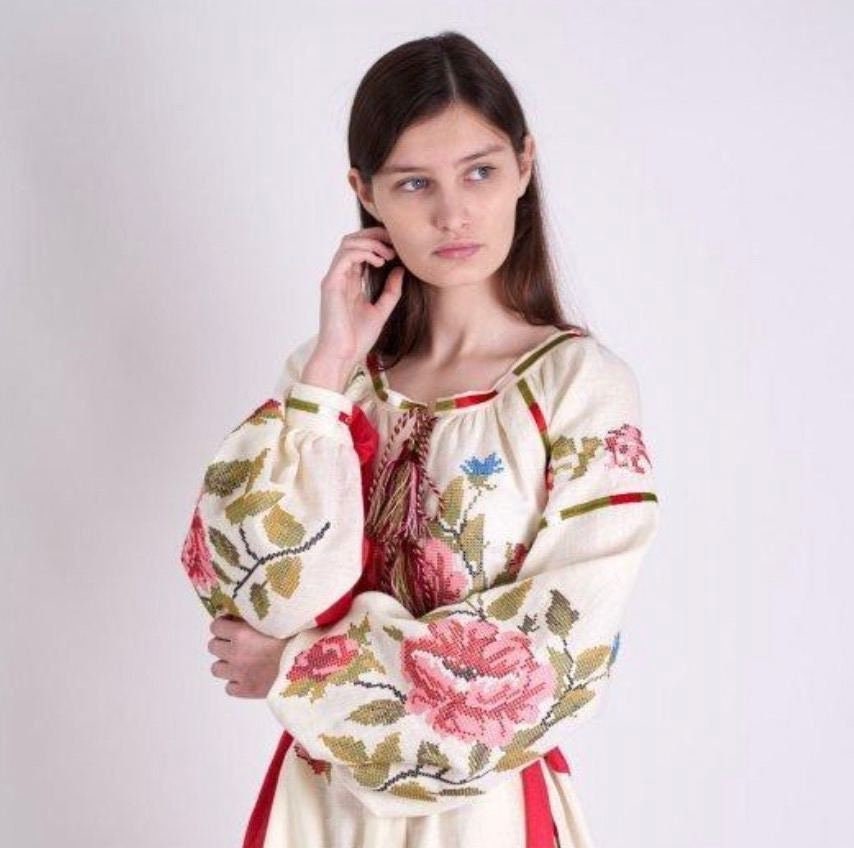 Ukrainian Vyshyvanka Linen Embroidered Kaftan Dress - Boho Style