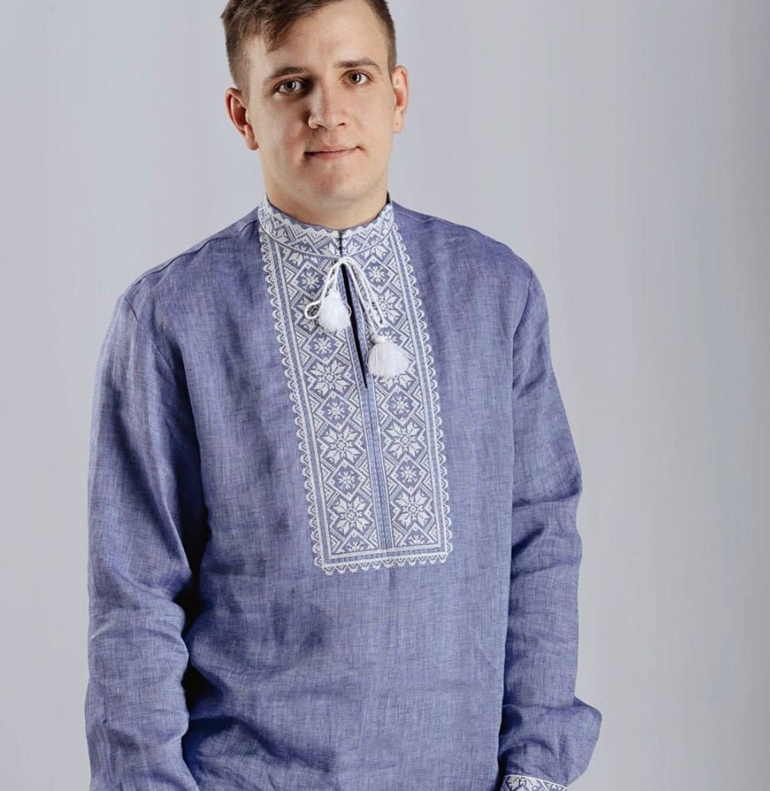 Ukrainian Vyshyvanka Embroidered Linen Shirt for Men