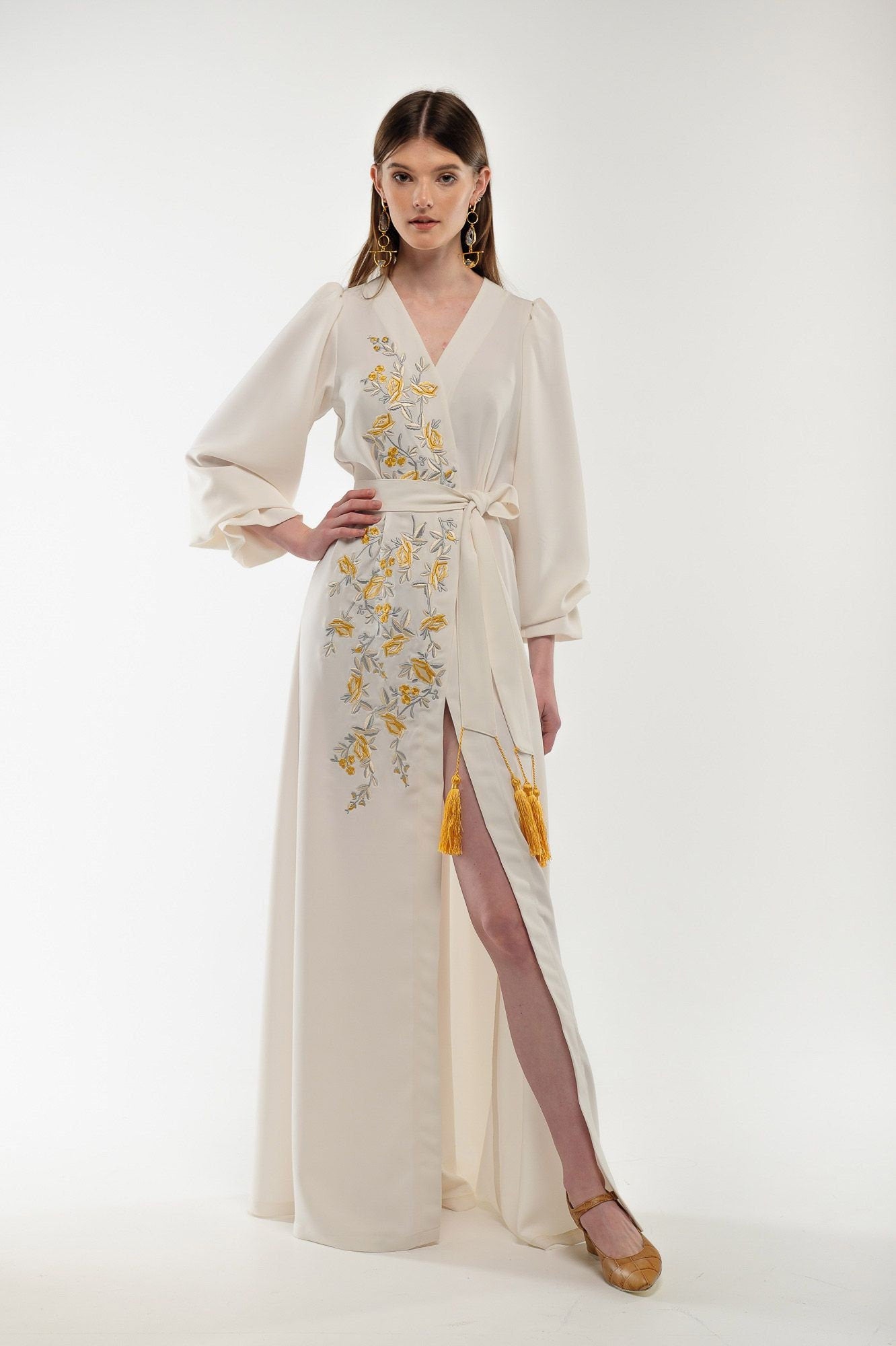 White Embroidered Ukrainian Vyshyvanka Linen Dress - Boho Style