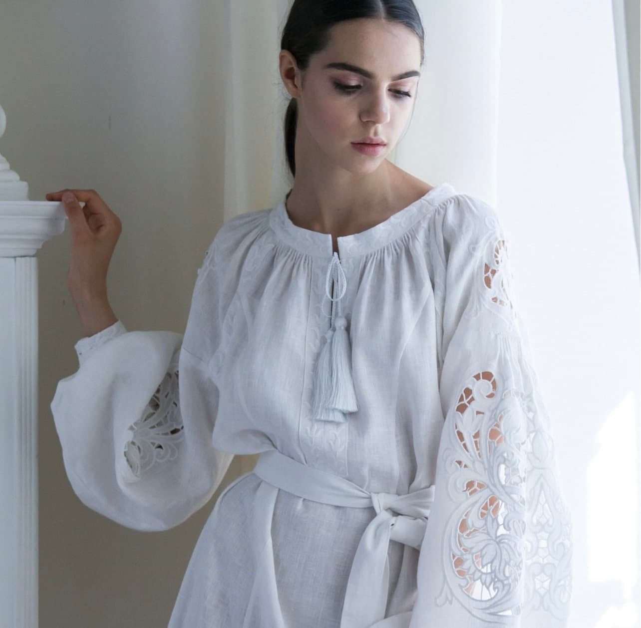 White Ukrainian Embroidered Vyshyvanka Boho Wedding Dress