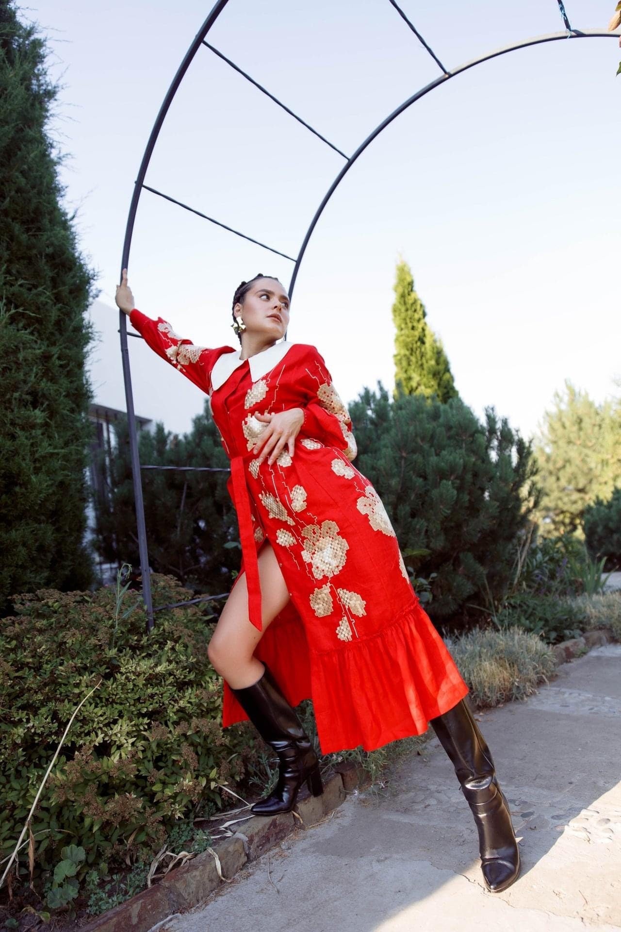 RED Linen Wedding Dress | Ukrainian Vyshyvanka Boho Style