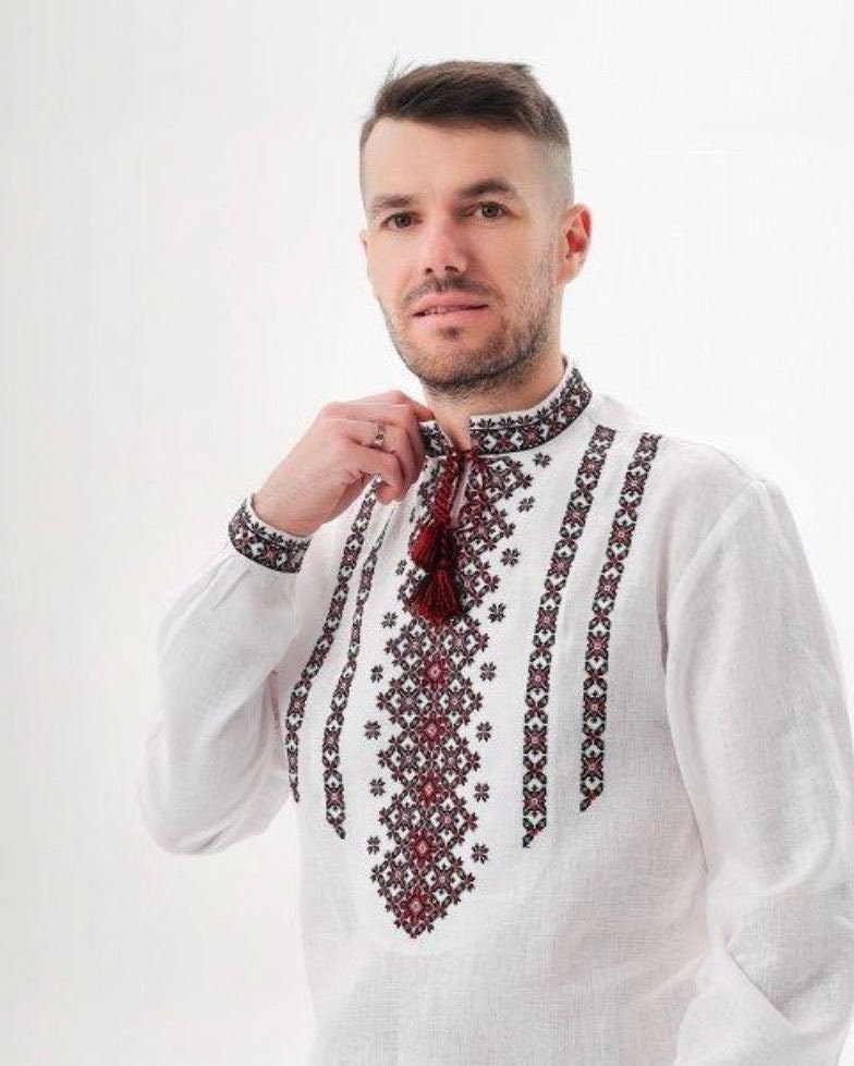 White Linen Vyshyvanka Shirt for Men - Embroidered Ukrainian Traditional Wear