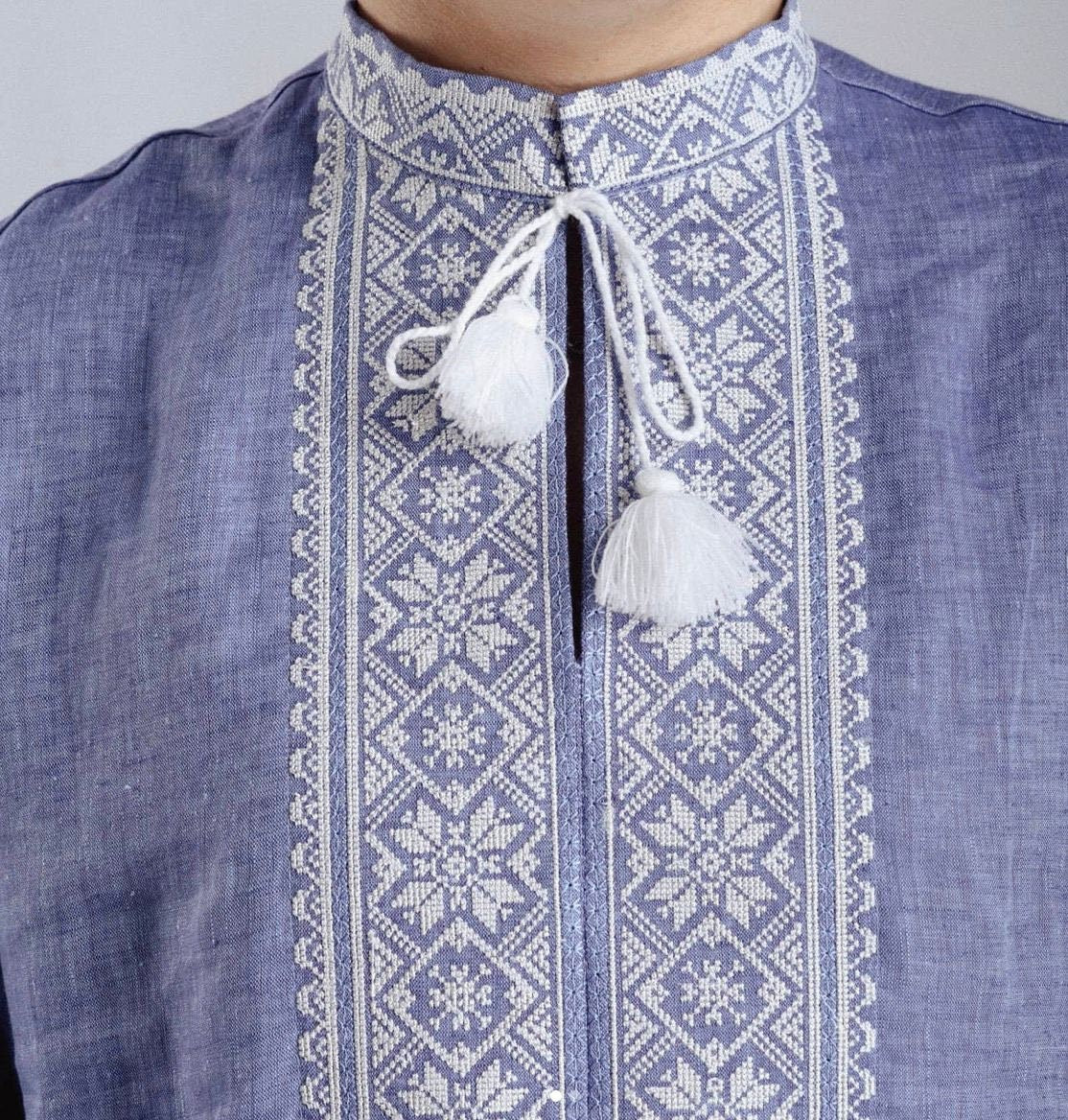 Ukrainian Vyshyvanka Embroidered Linen Shirt for Men
