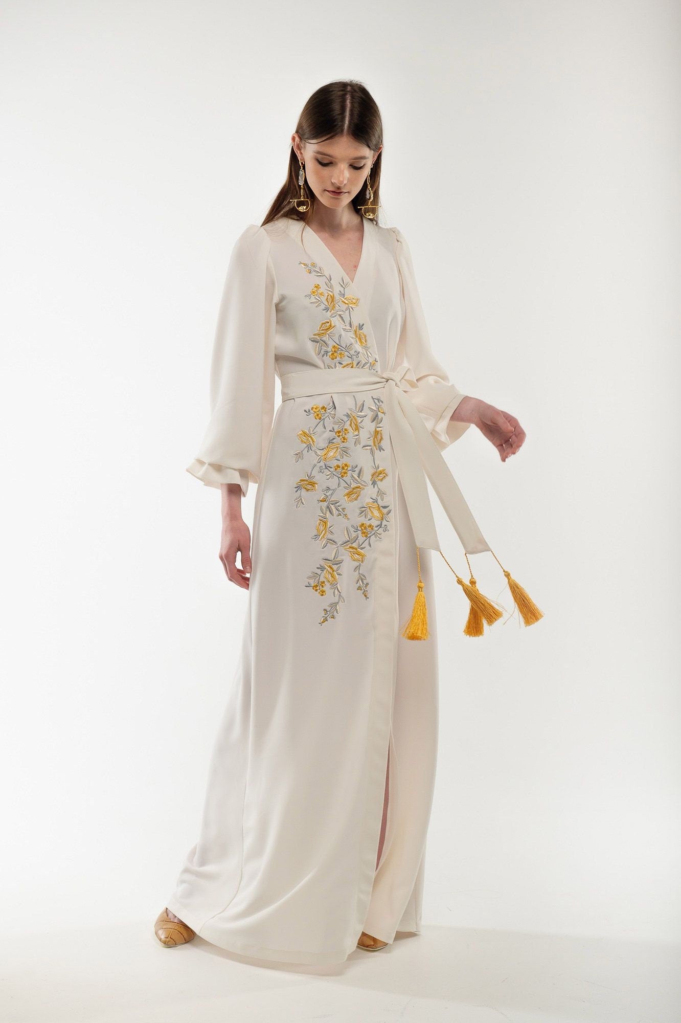 White Embroidered Ukrainian Vyshyvanka Linen Dress - Boho Style