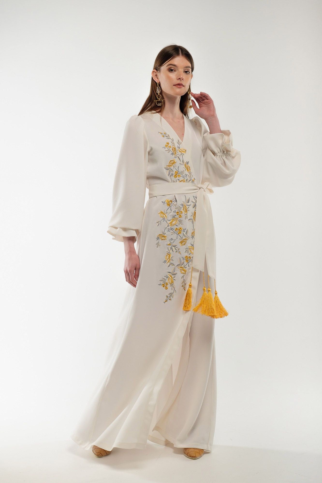 White Embroidered Ukrainian Vyshyvanka Linen Dress - Boho Style