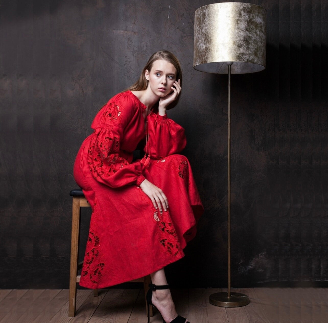 Ukrainian Embroidered Vyshyvanka Red Dress - Boho Style