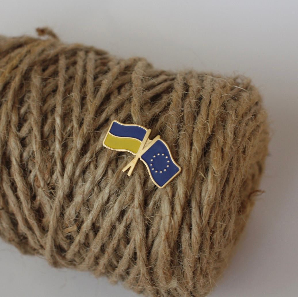 Handmade Ukrainian and EU Flag Badge - Artisan Made in Ukraine