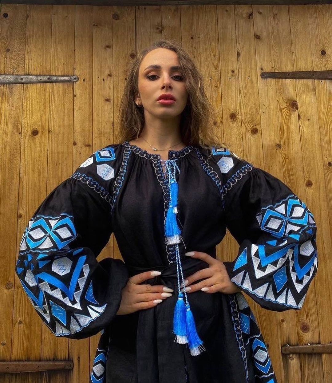 Black Linen Embroidered Ukrainian Vyshyvanka Caftan Dress