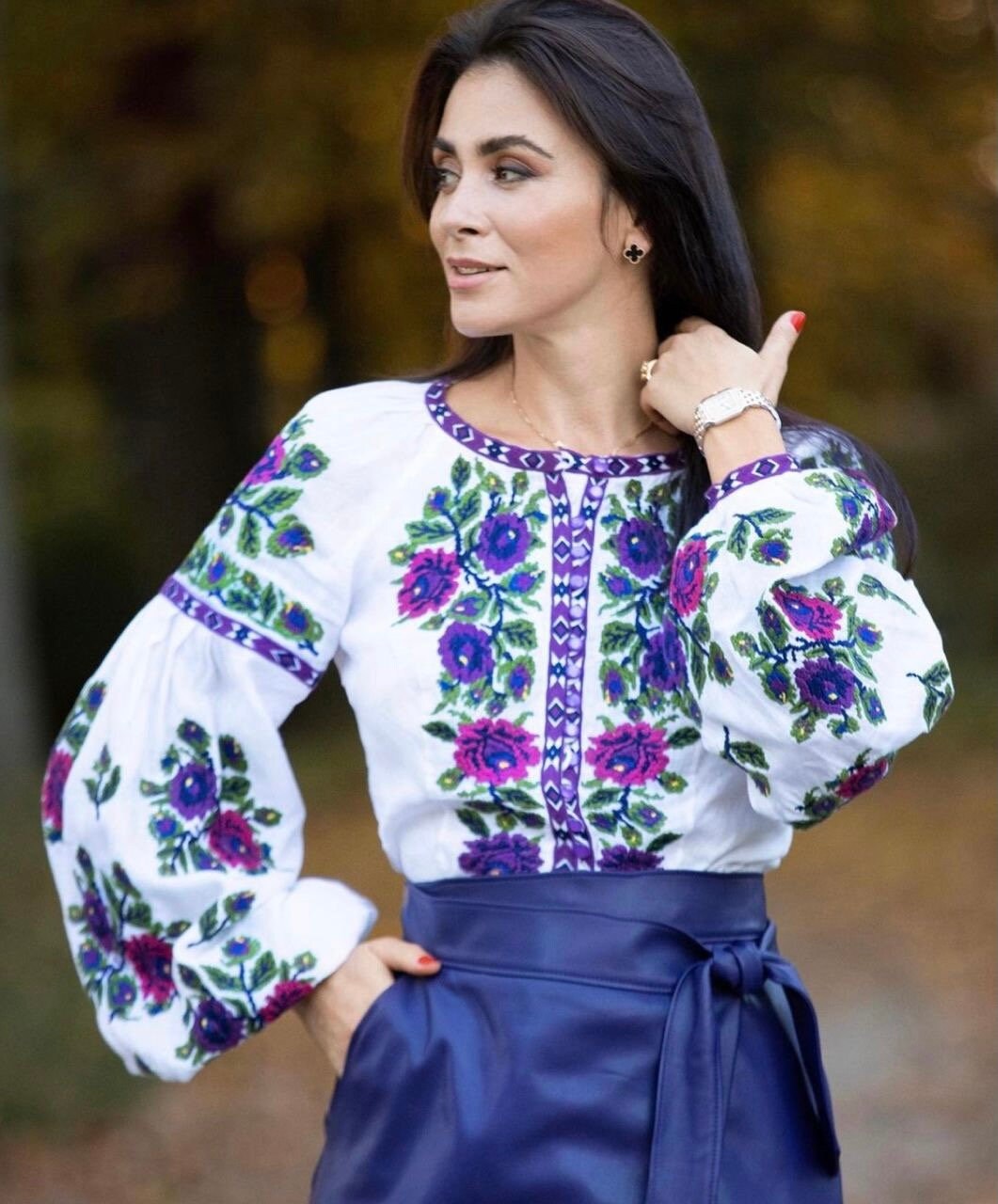 Ukrainian Embroidered Linen Vyshyvanka Blouse – White Bohemian Ethnic Shirt