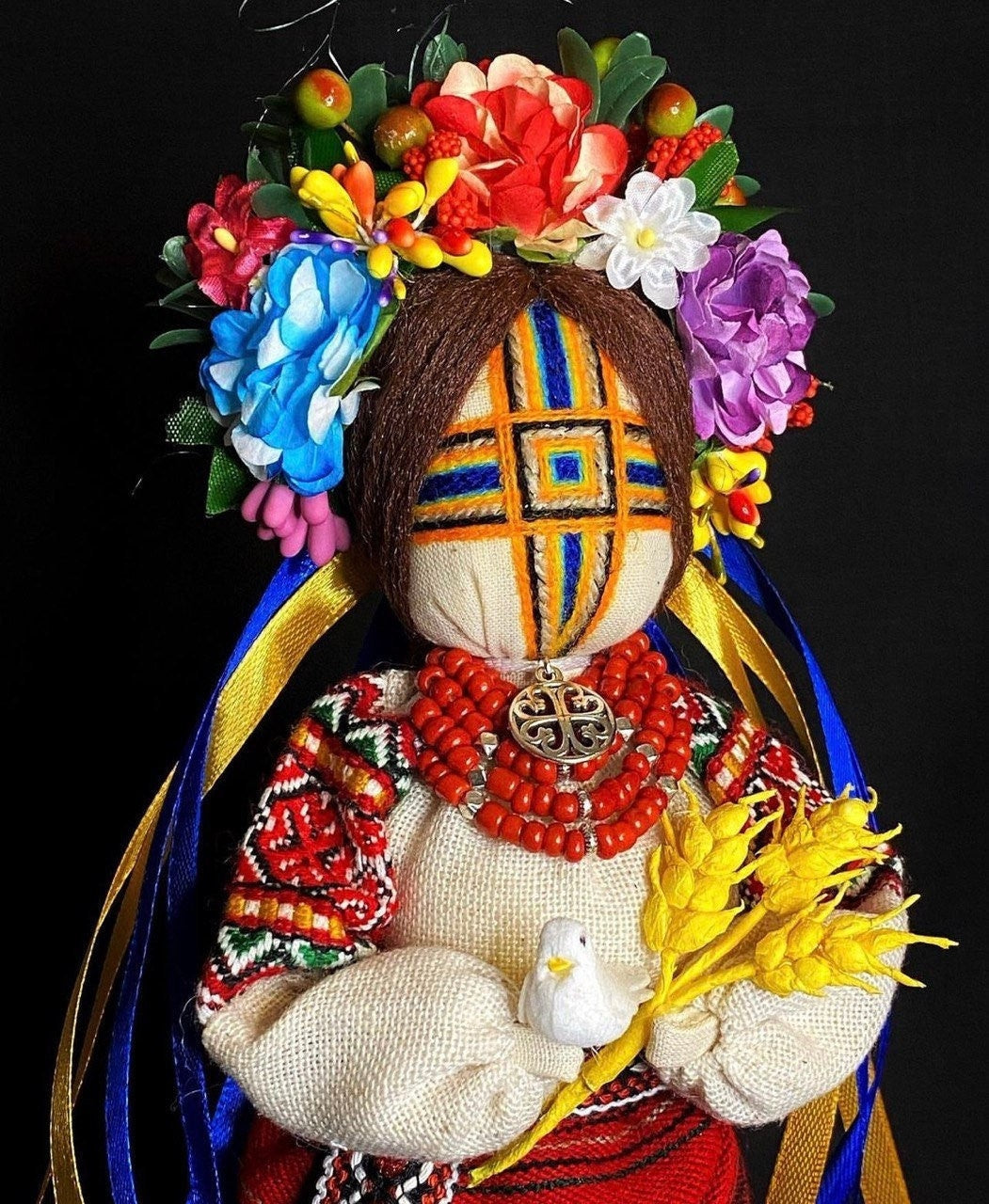 Motanka Doll "Invincible" - Handmade Ukrainian Protector on Wooden Stand