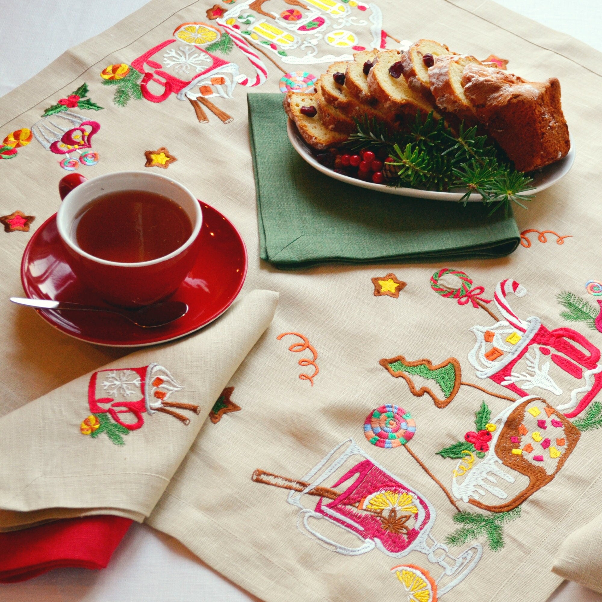 Ukrainian Embroidered Christmas Tablecloth - 88x88 CM Table Runner