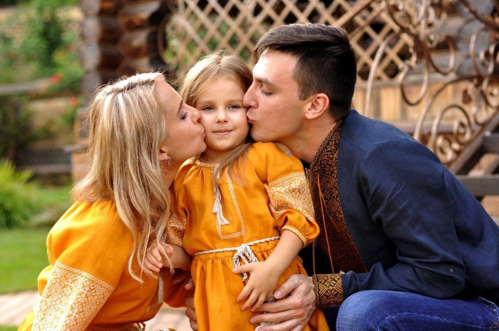 Orange Embroidered Vyshyvanka Dress for Girls - Traditional Ukrainian Homespun Canvas