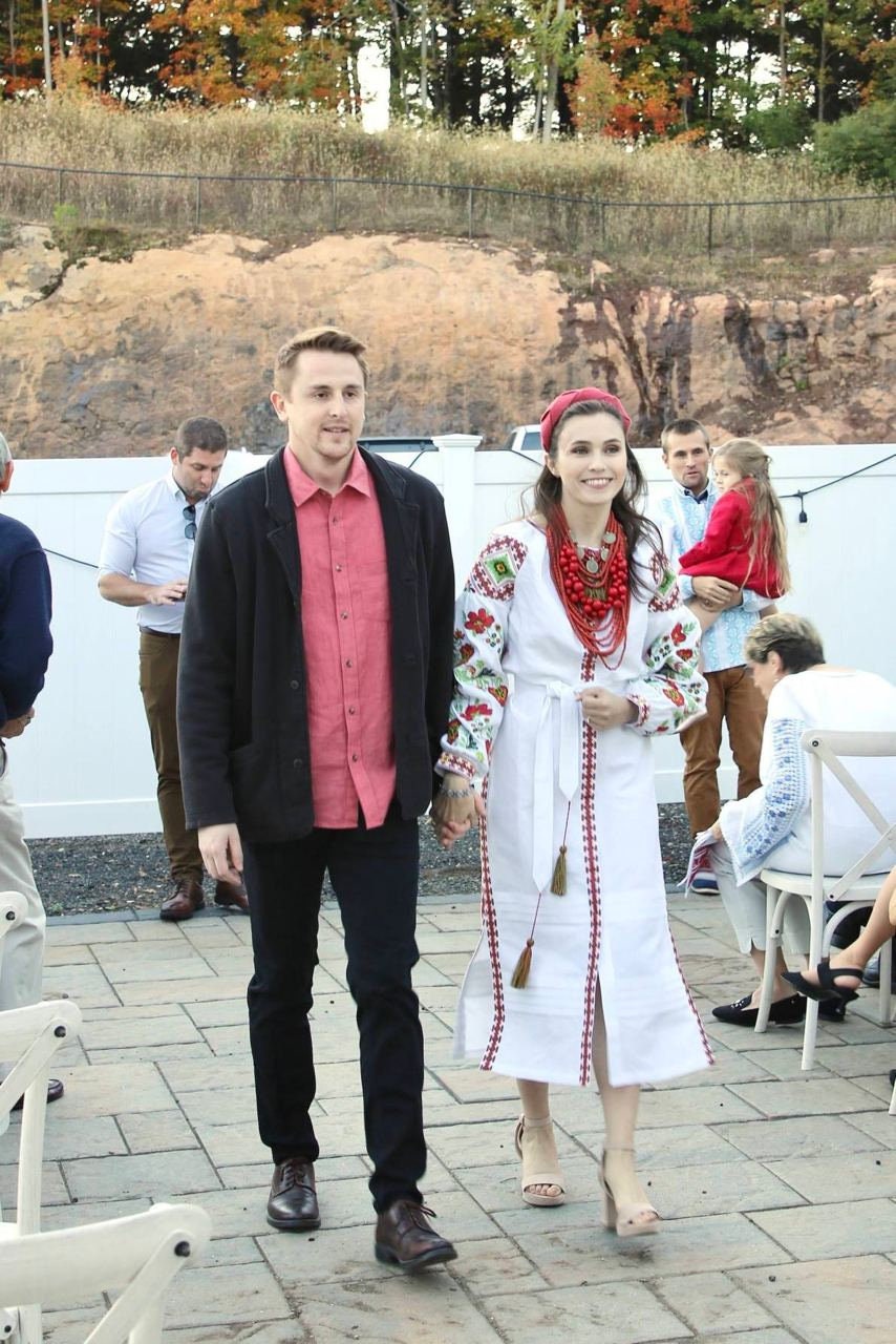 Linen Ukrainian Vyshyvanka Embroidered White Dress for Easter