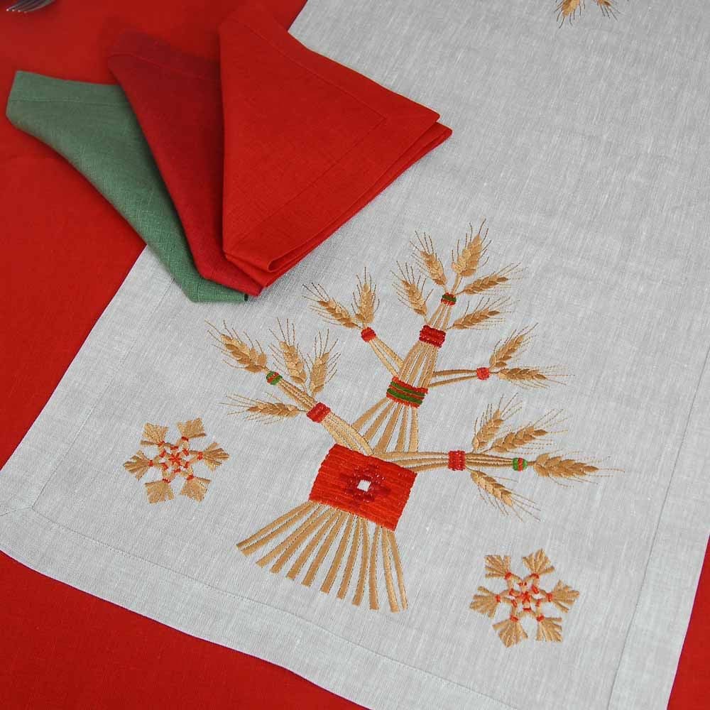 Embroidered Ukrainian Tablecloth Set with 4 Napkins and Runner (140x40cm)