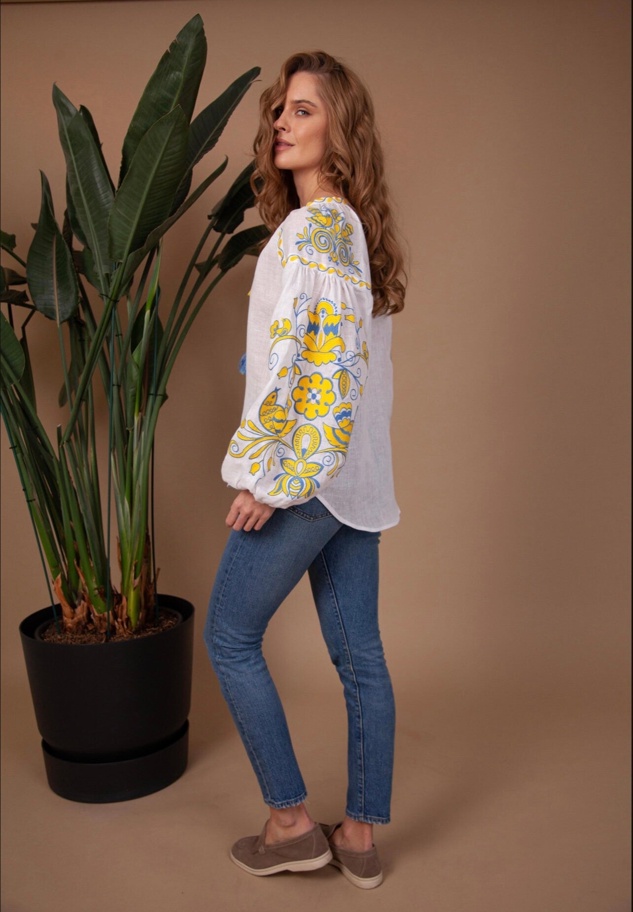 2024 White Embroidered Ukrainian Vyshyvanka Blouse for Women - Folk Easter Style