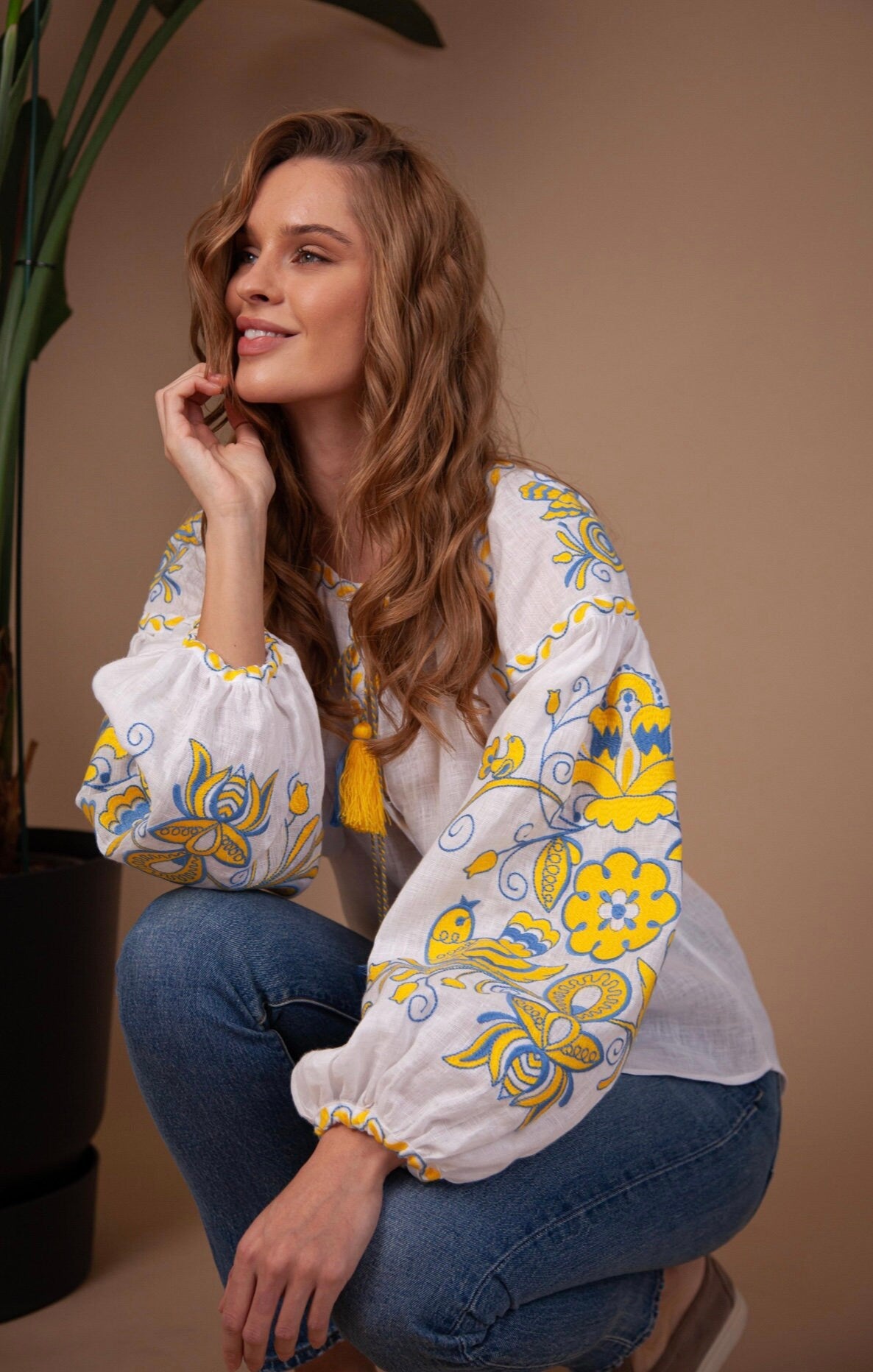 2024 White Embroidered Ukrainian Vyshyvanka Blouse for Women - Folk Easter Style