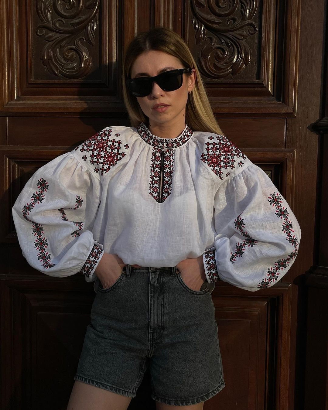 White Ukrainian Vyshyvanka Blouse | Embroidered Bohemian Ethnic Shirt