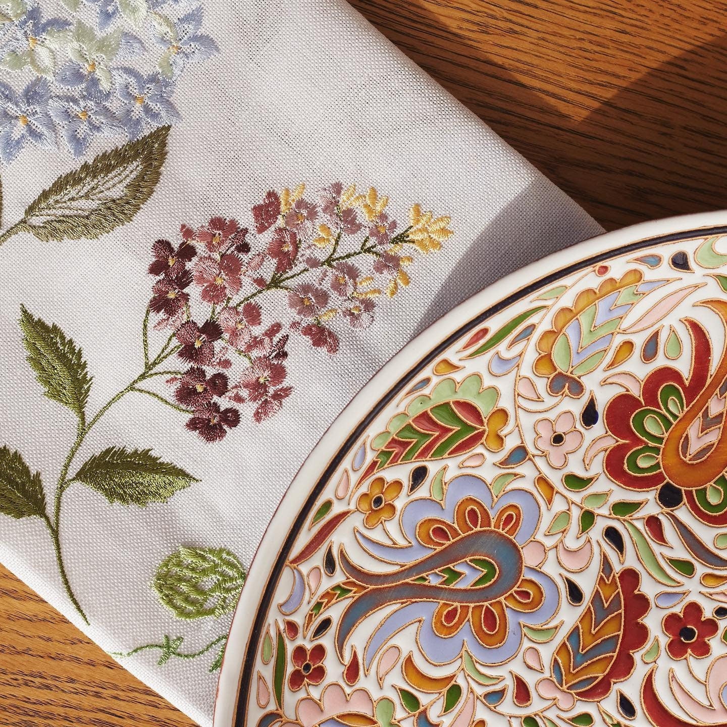 Hydrangea Embroidered Napkins 40x40 cm - Ukrainian Table Decor for Mom or Wife