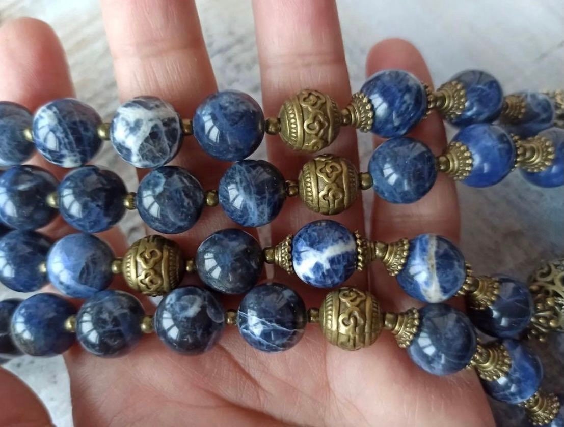 Blue Ukrainian Traditional Necklace "Magic of Ukrainian Night" - Handmade Multilayer Ceramics Jewelry
