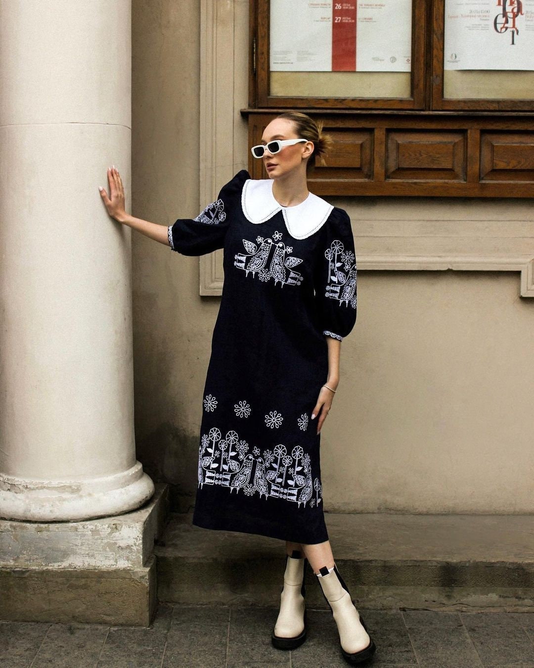 Stylish Ukrainian Embroidered Linen Boho Dress for Women