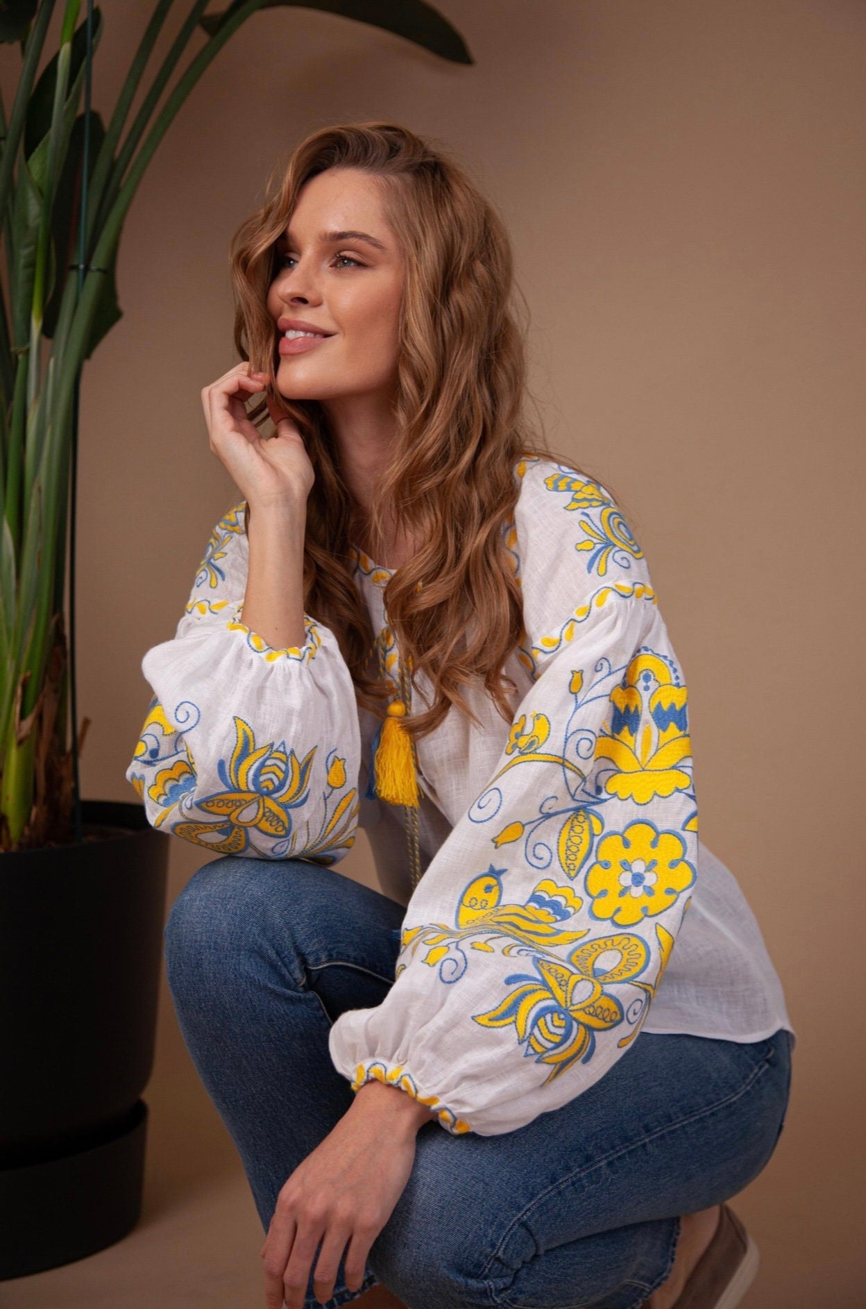 2024 White Embroidered Ukrainian Vyshyvanka Blouse for Women - Folk Easter Style