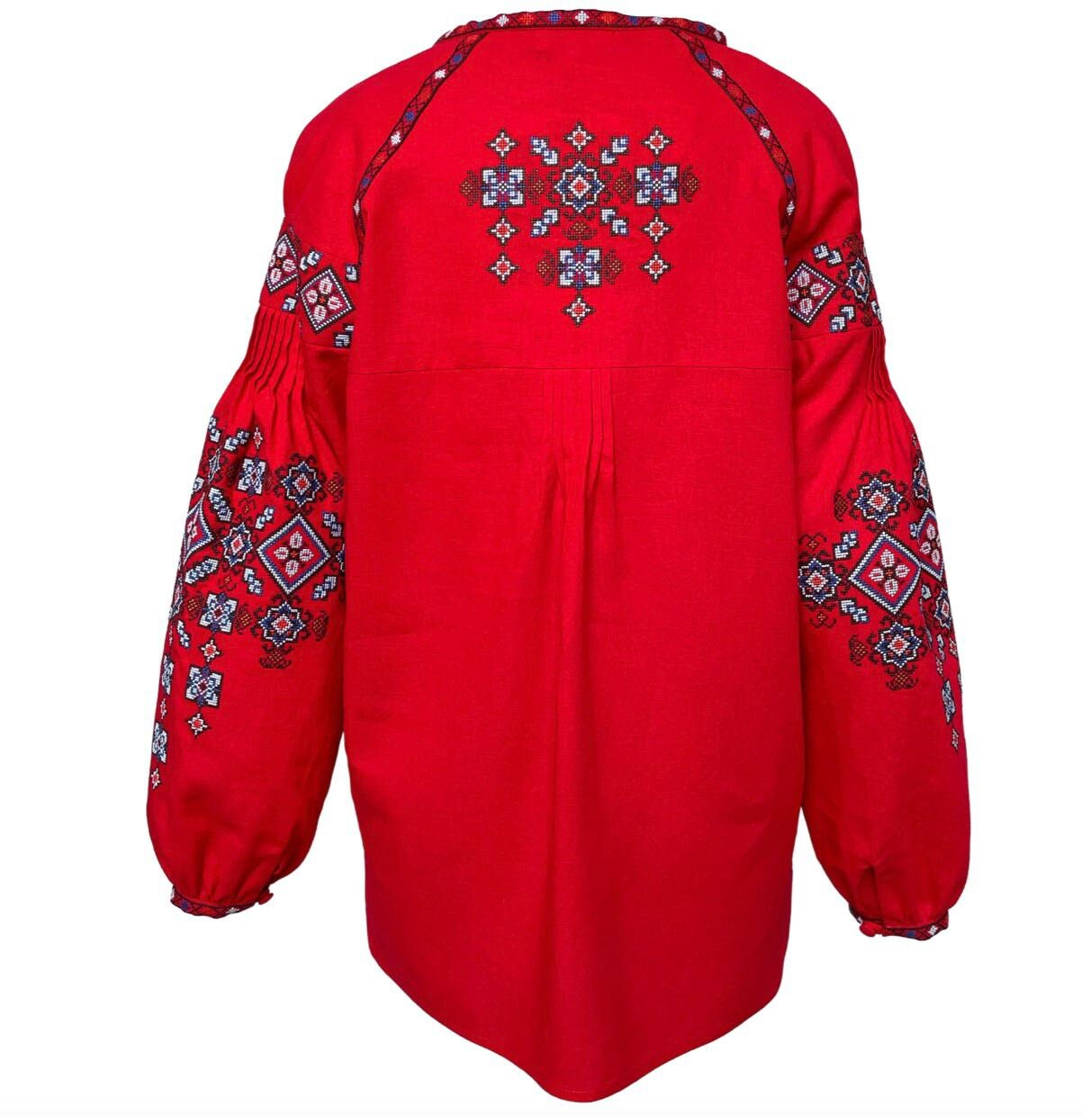 Red Embroidered Blouse Linen Ukrainian Vyshyvanka Women's Top shirt