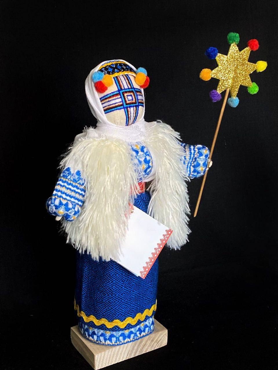 Unique Motanka Doll "Christmas" Handmade on Wooden Stand - Home and Family Protector