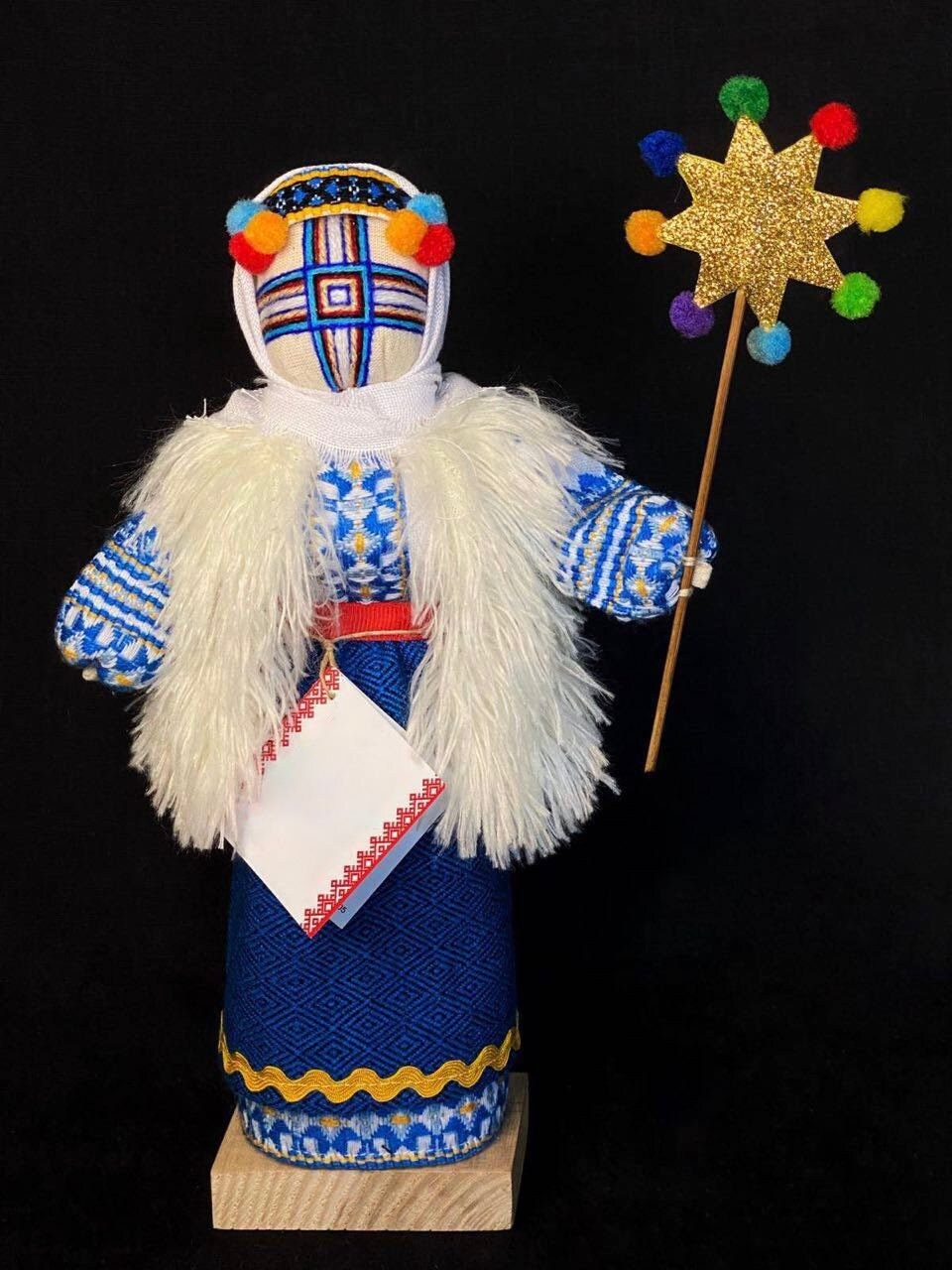 Unique Motanka Doll "Christmas" Handmade on Wooden Stand - Home and Family Protector
