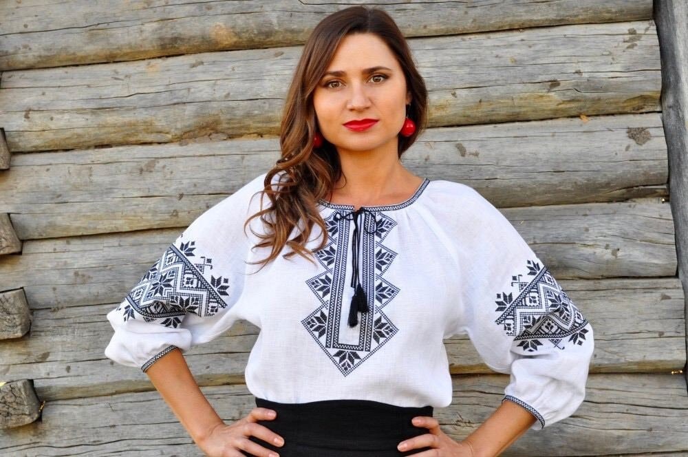 Embroidered White Linen Ukrainian Vyshyvanka Blouse for Women