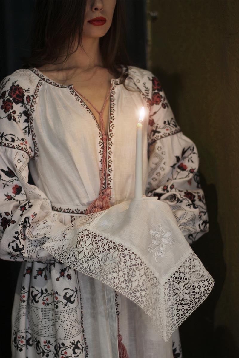 Exclusive White Embroidered Ukrainian Vyshyvanka Linen Dress for Women