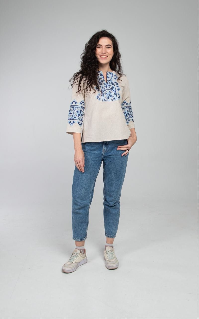 Linen Ukrainian Vyshyvanka Blouse – Bohemian Ethnic Shirt