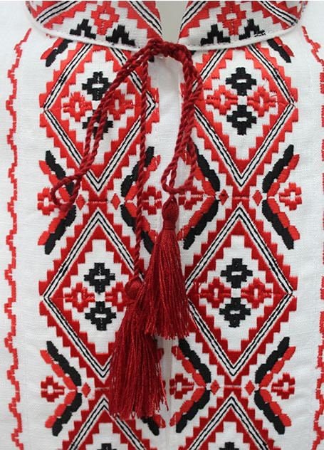 Traditional Ukrainian Vyshyvanka Men's Embroidered Shirt with Red Detail