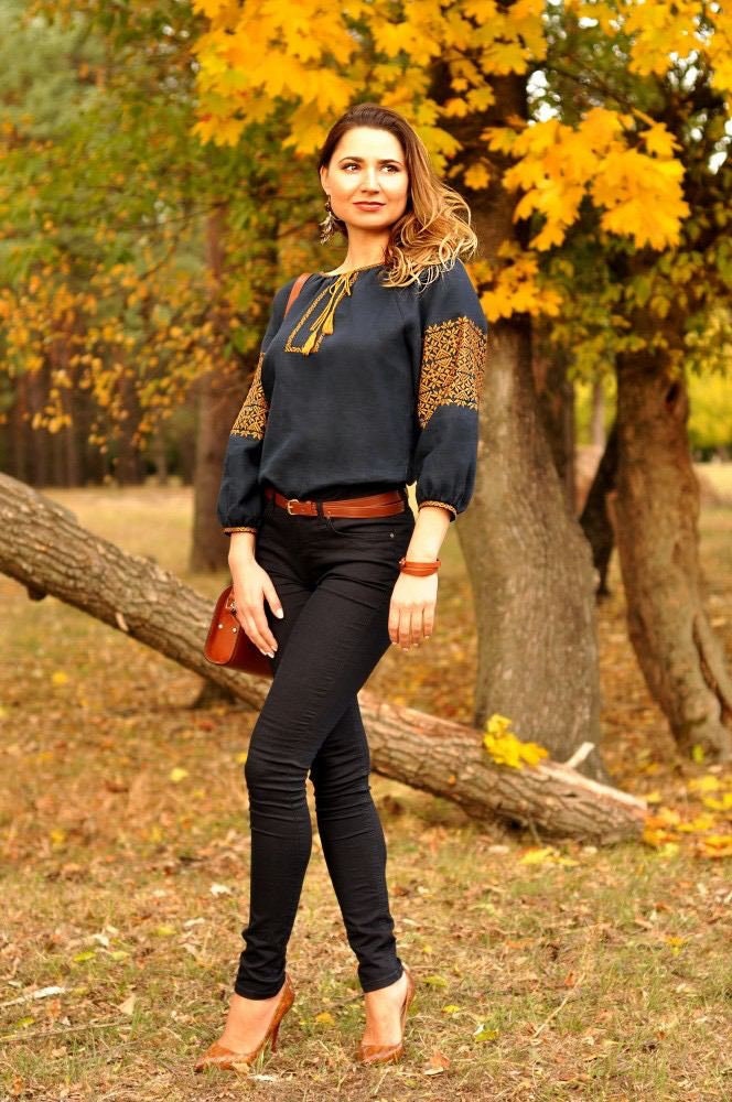 Ukrainian Vyshyvanka Blouse - Embroidered Bohemian Ethnic Shirt