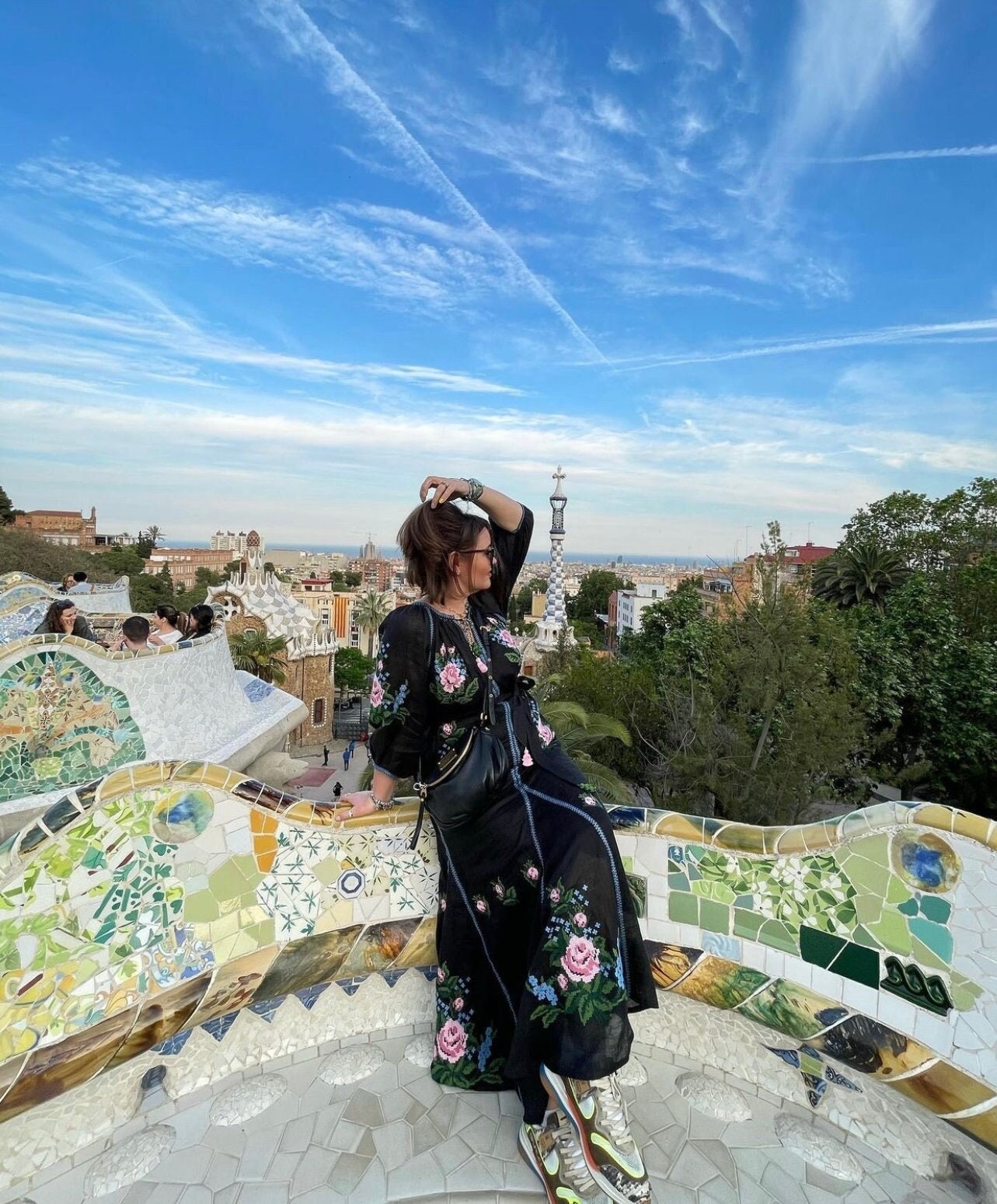 Black Ukrainian Embroidered Linen Boho Dress for Women