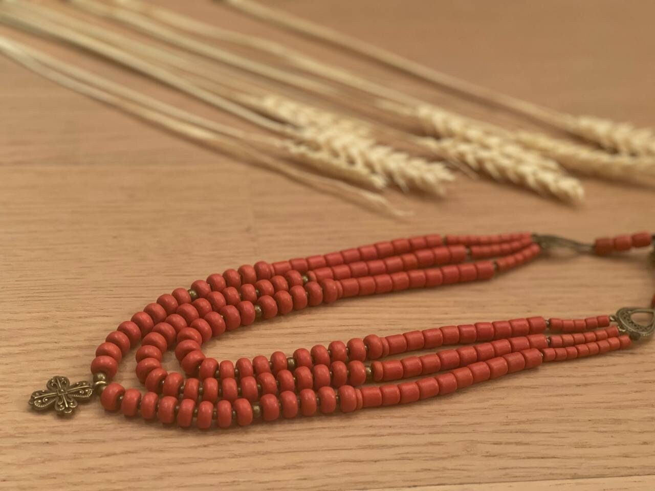 2025 Red Ukrainian Traditional Necklace | Ethnic Ceramic Jewelry with Antique Beads