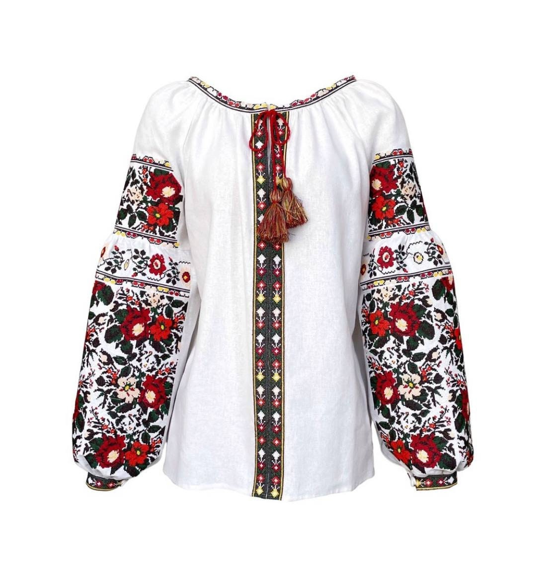 White Ukrainian Vyshyvanka Blouse "Borshchivska" - Women's Embroidered Floral Top for Spring