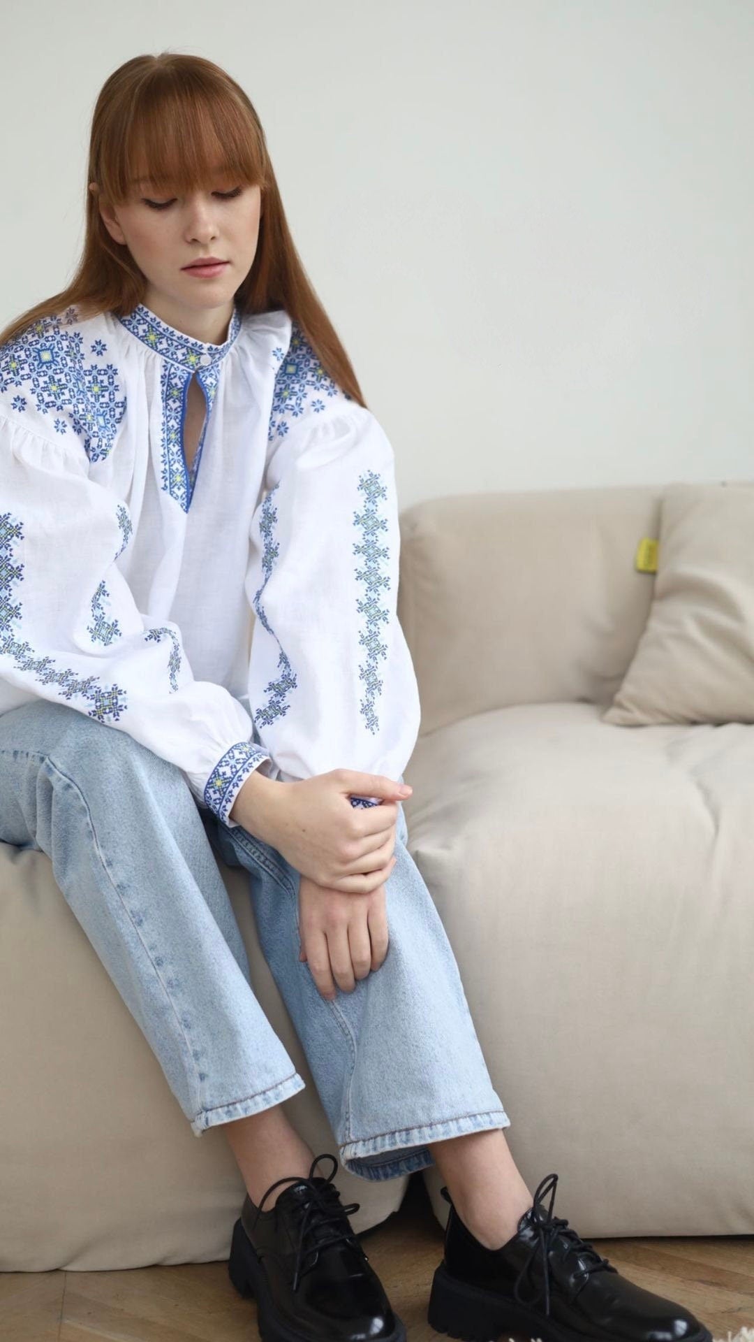 Ukrainian White Vyshyvanka Blouse - Embroidered Bohemian Ethnic Shirt