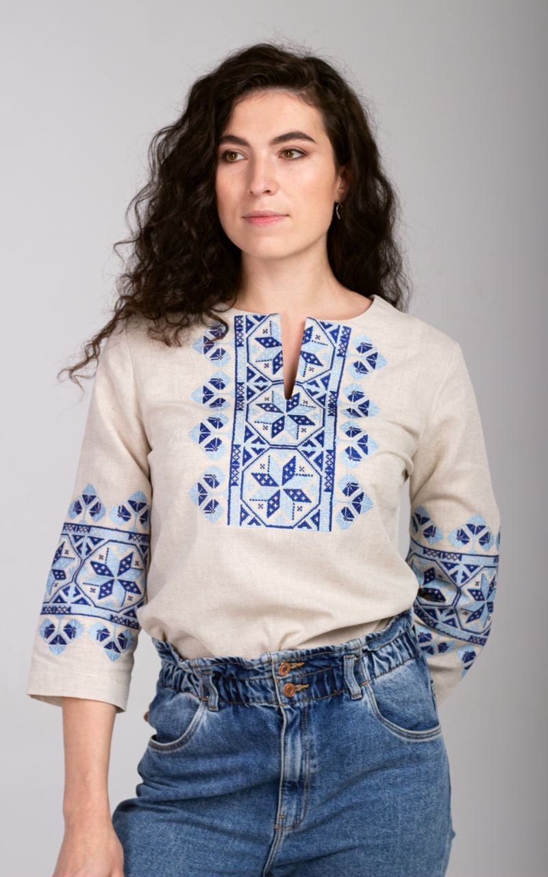 Linen Ukrainian Vyshyvanka Blouse – Bohemian Ethnic Shirt