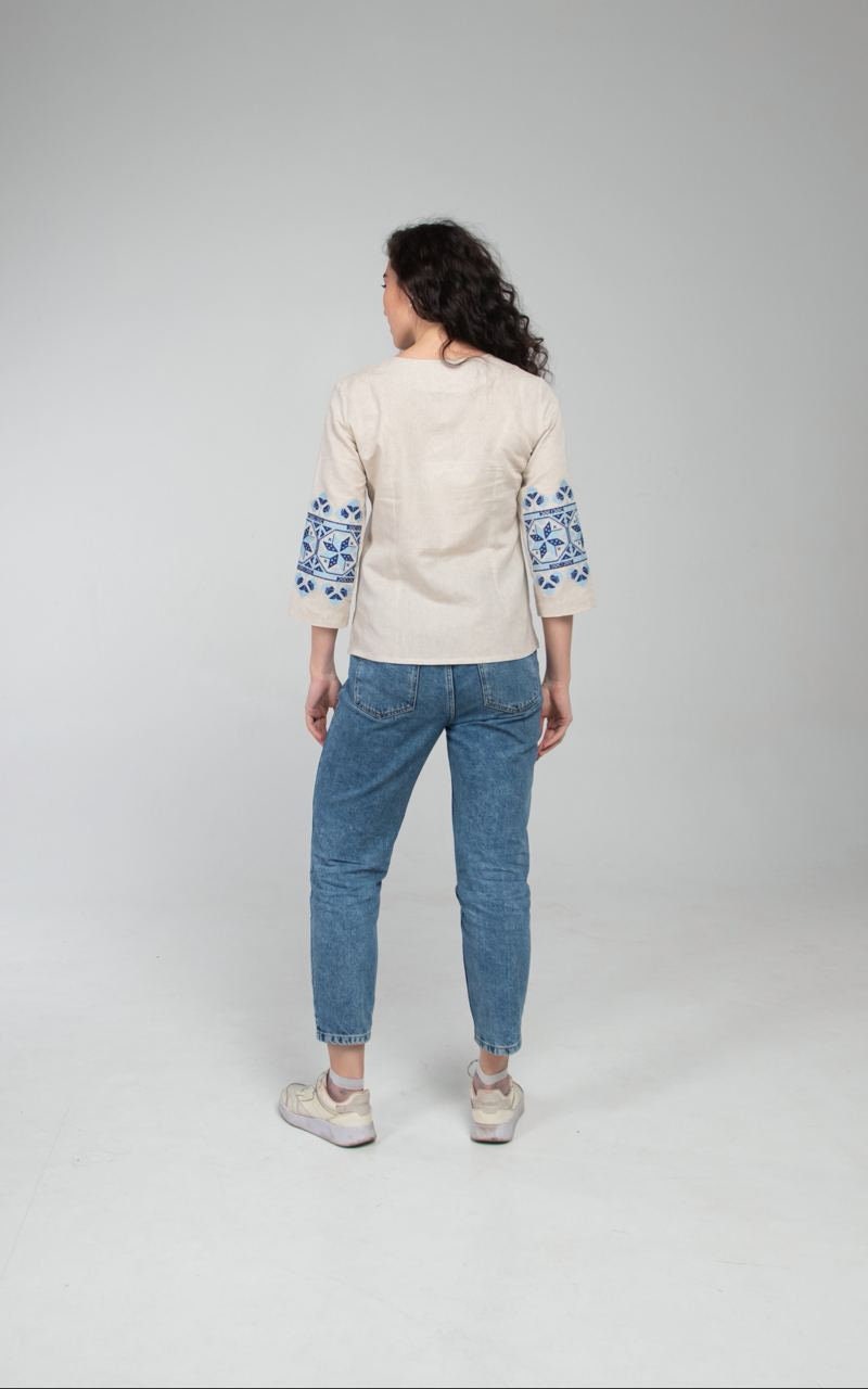 Linen Ukrainian Vyshyvanka Blouse – Bohemian Ethnic Shirt