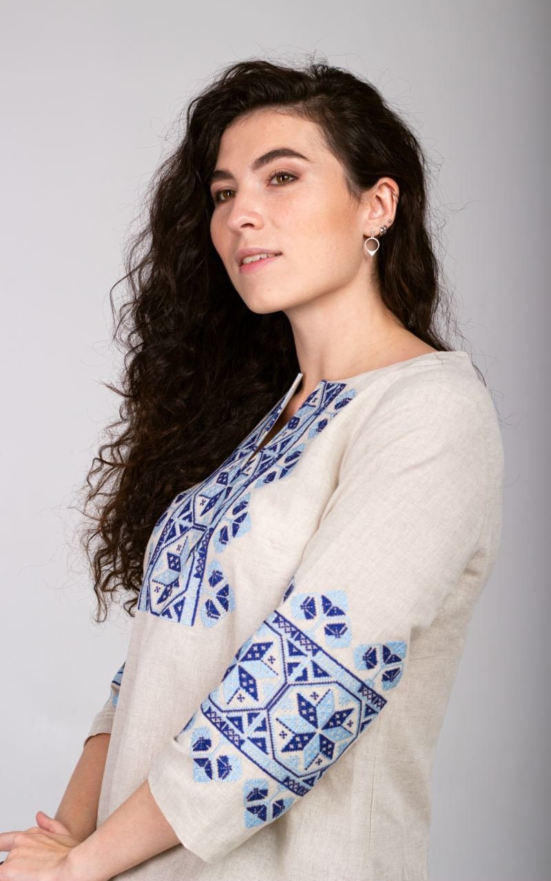 Linen Ukrainian Vyshyvanka Blouse – Bohemian Ethnic Shirt