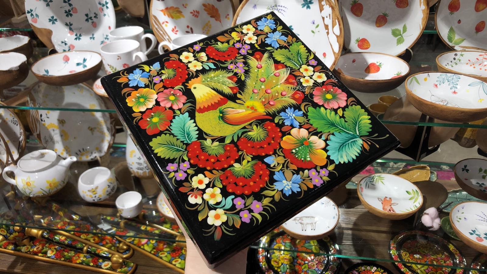 Handmade Petrykivka Wooden Box - Ukrainian Folk Art Souvenir