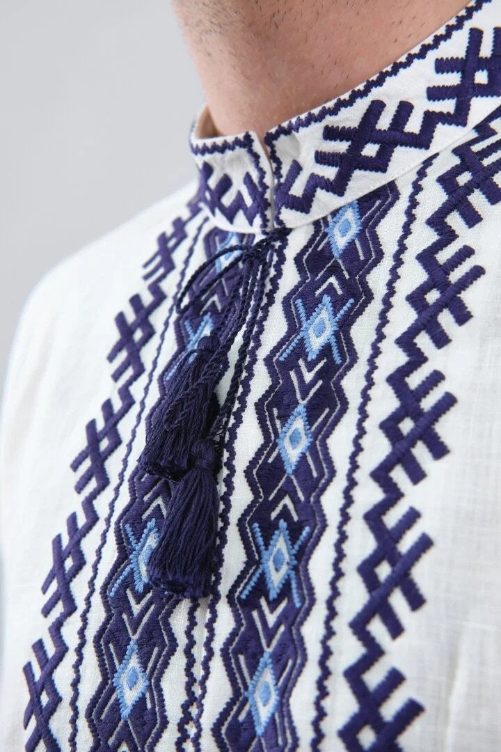 Men's White Ukrainian Vyshyvanka Shirt - Traditional Embroidered Shirt