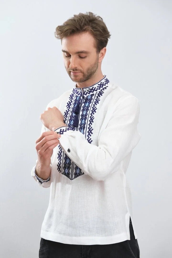 Men's White Ukrainian Vyshyvanka Shirt - Traditional Embroidered Shirt