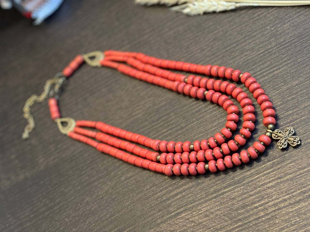 Ukrainian Traditional Necklace with Antique Fireplace Beads - Ethnic Ceramic Jewelry