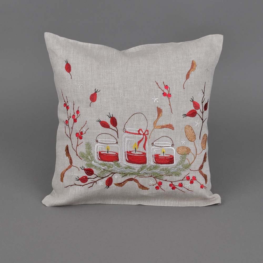 Embroidered Linen Pillowcase 40x40 cm | Organic Home Decor